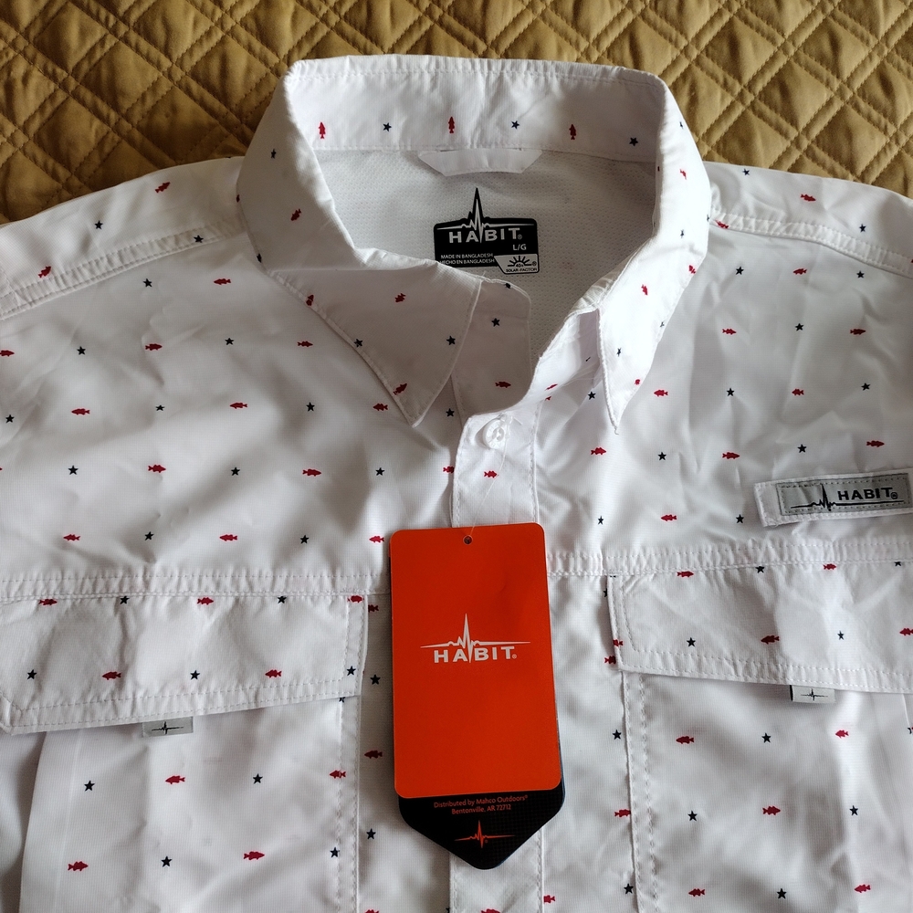 3/$30 HABIT Crayfish Creek S/S White Patterned Men's Shirt